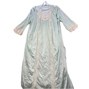 VTG Lorraine 2 Pc Nightgown Peignoir Slip & Robe Set Small Nylon Mint Green